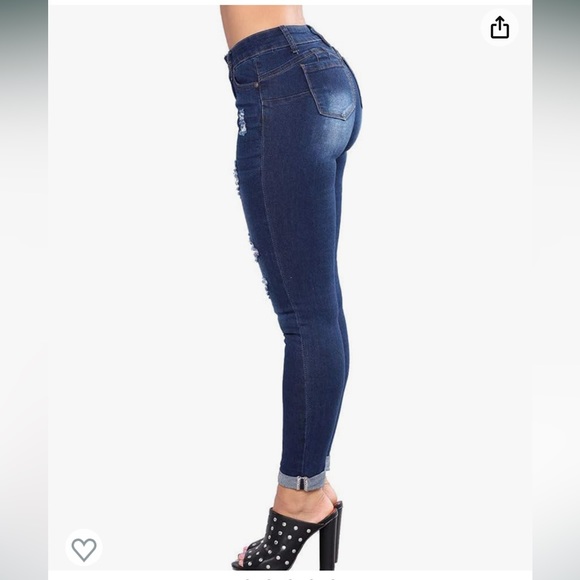 NWT New Tengfu Size 6 Skinny Distressed Denim Blue Jeans Cuffed - Picture 3 of 12